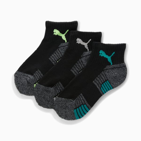 Half-Terry Quarter-Length Kids' Socks, BLACK / GREEN