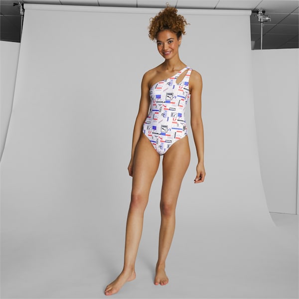 One Piece Women's Shoulder Swimsuit , BLUE, extralarge