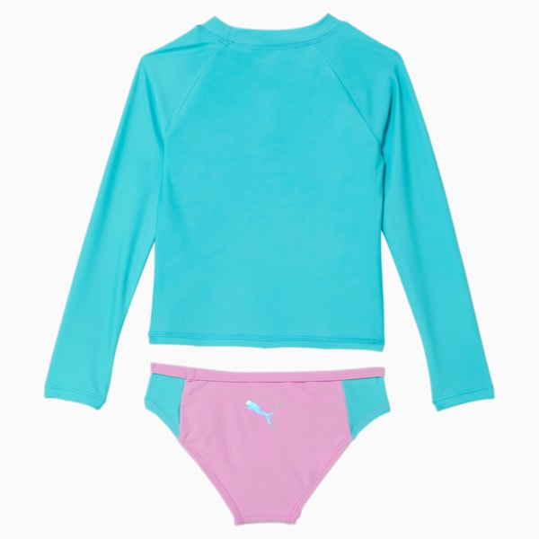 Two-Piece Logo Rash Guard Top and Bottom Little Kids' Swimsuit Set, HERO BLUE, extralarge