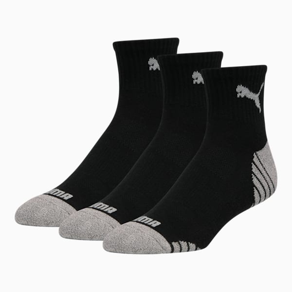 Calcetines cuarto de caña de media felpa para hombre (Paquete de 3), BLACK / GREY, extralarge