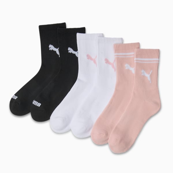 Women's Half-Terry Crew Socks (3 Pairs), LT PASTEL PINK, extralarge