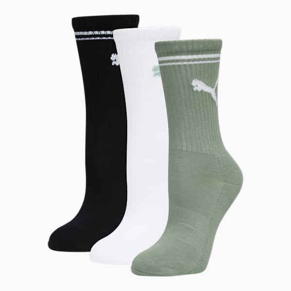 Women's Half-Terry Crew Socks (3 Pairs), MEDIUM GREEN, extralarge