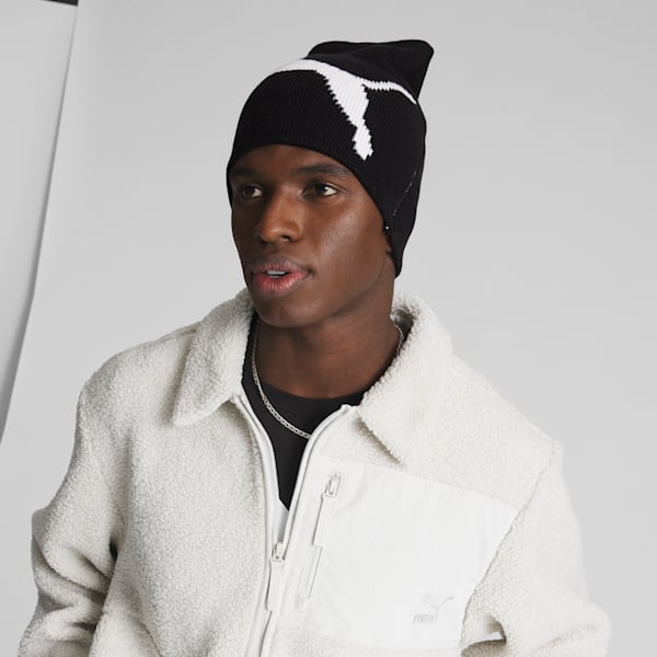 Long Knit Beanie, BLACK/WHITE, extralarge