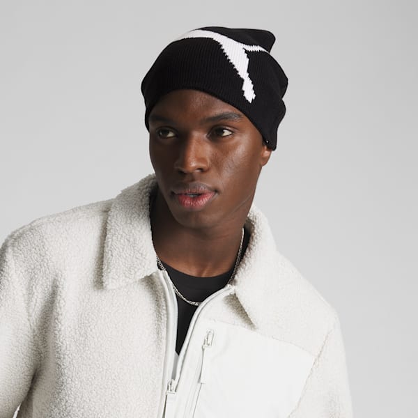 Long Knit Beanie, BLACK/WHITE, extralarge