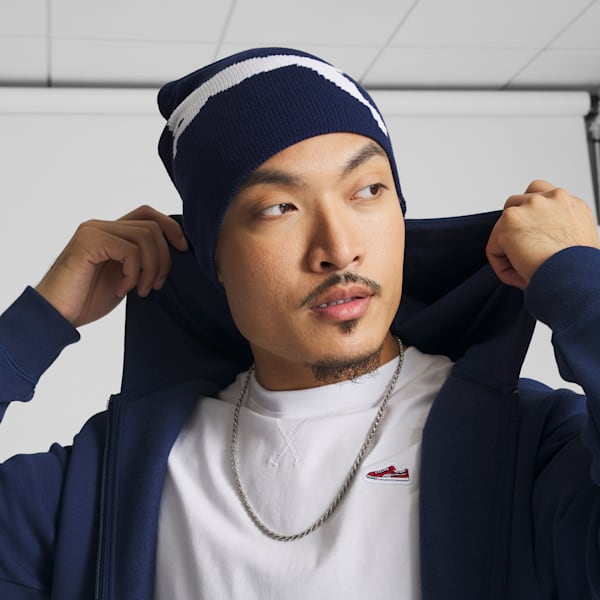 Long Knit Beanie, NAVY, extralarge