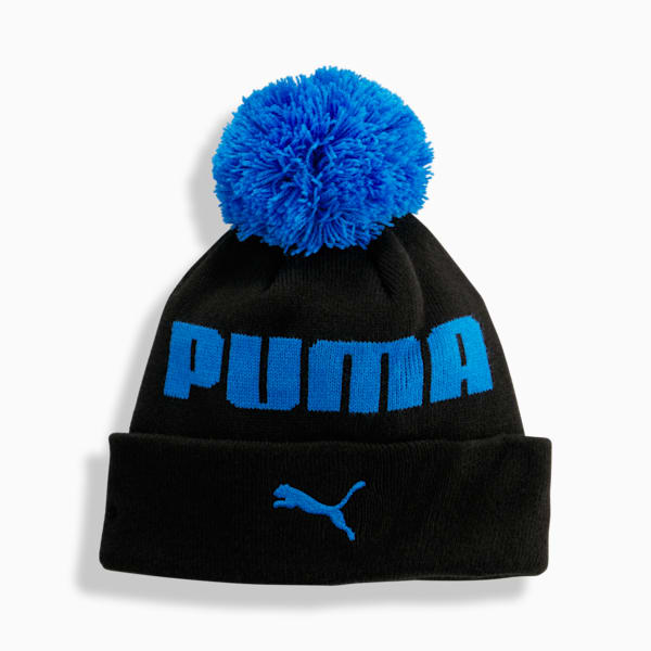 PUMA Pom Pom Kids' Beanie, BLACK/BLUE, extralarge