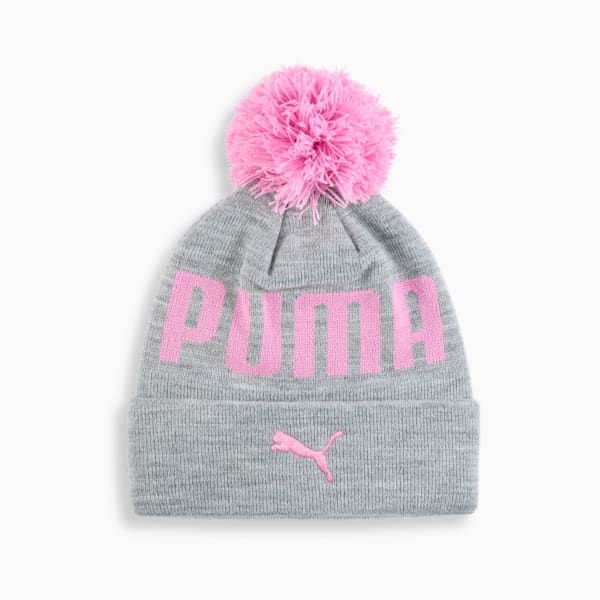 PUMA Pom Pom Kids' Beanie, GREY/PINK, extralarge