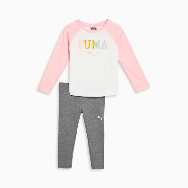 Conjunto de dos piezas de manga larga y logotipo con brillo para bebés, PUMA WHITE, extralarge