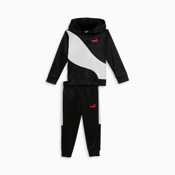 Juego de dos piezas con líneas curvas, niños pequeños, PUMA BLACK, extralarge