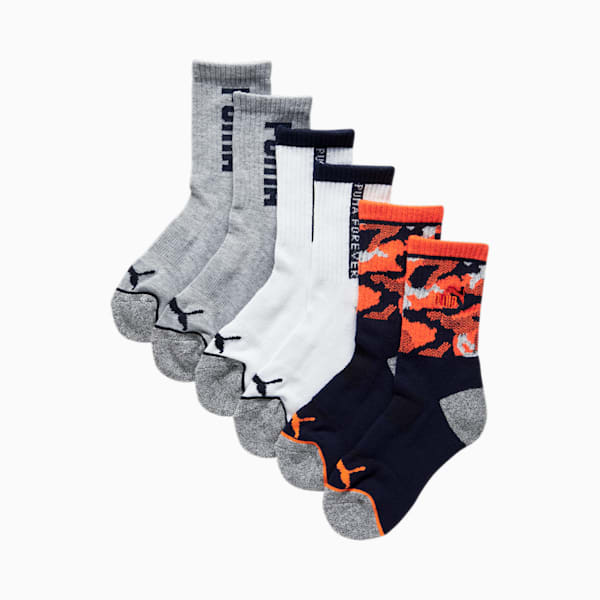 Boys' Half-Terry Quarter Length Socks (3 Pack), NAVY / ORANGE, extralarge