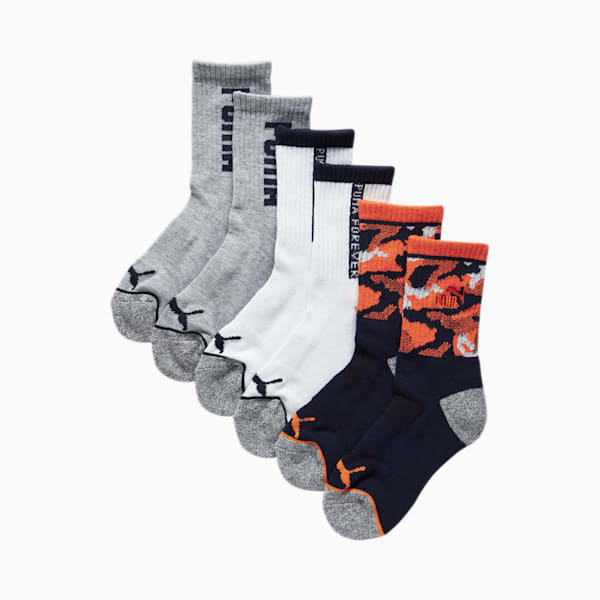 Boys' Half-Terry Quarter Length Socks (3 Pairs), NAVY / ORANGE, extralarge