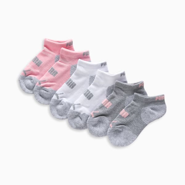 Calcetines al tobillo con fondo de toalla para niña (paquete de 3 pares), WHITE / GREY, extralarge