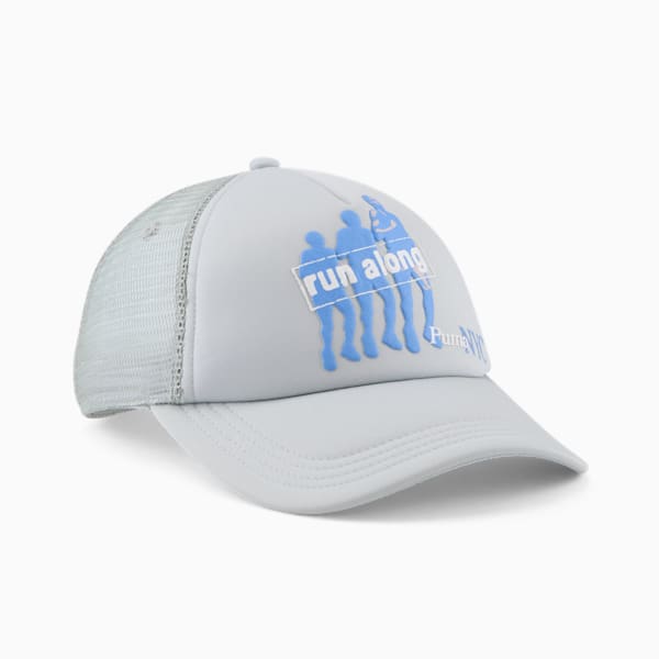 PUMA NYC Run Along Retro Trucker Hat, LIGHT PASTEL GREY, extralarge