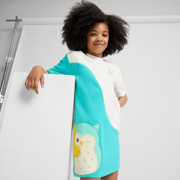 Vestido estilo camiseta con bloque de color de PUMA x SQUISHMALLOWS para niñas grandes, WARM WHITE, extralarge