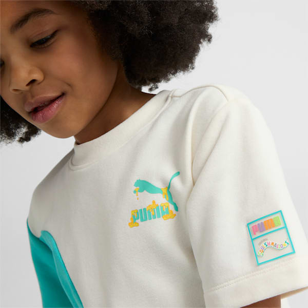 Vestido estilo camiseta con bloque de color de PUMA x SQUISHMALLOWS para niñas grandes, WARM WHITE, extralarge