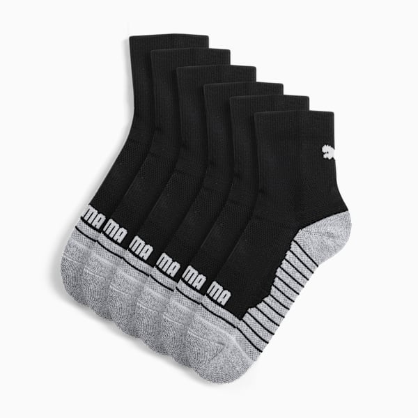 PUMA Big Kids' Half-Terry Low Crew Socks (3 Pairs), BLACK / WHITE, extralarge