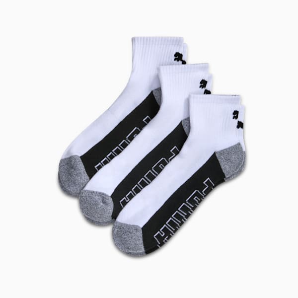 Calcetines hasta un cuarto de longitud de media felpa para hombre (3 pares), WHITE / BLACK, extralarge