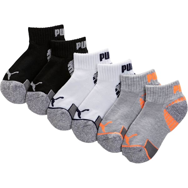 Boys’ Quarter Crew Socks (3 Pack), white-black-orange clownfish-peacoat, extralarge
