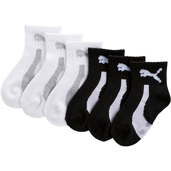 Infant Unisex Quarter Crew Socks (6 Pack), WHITE / BLACK