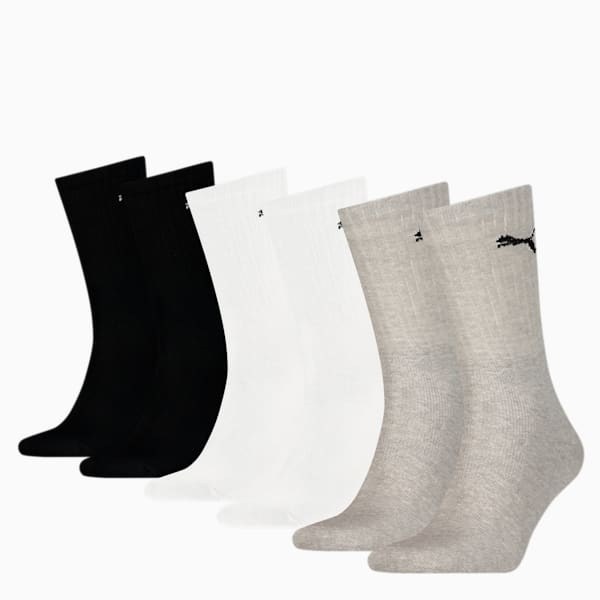 PUMA Unisex Sport Crew Socks 6 pack, grey/white/black