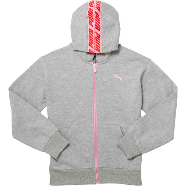 Girls' Fleece Full Zip Hoodie JR, LIGHT HEATHER GREY, extralarge