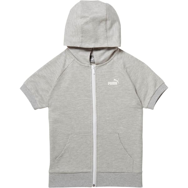 Girls' Full Zip Short Sleeve Hoodie JR, LIGHT HEATHER GREY, extralarge