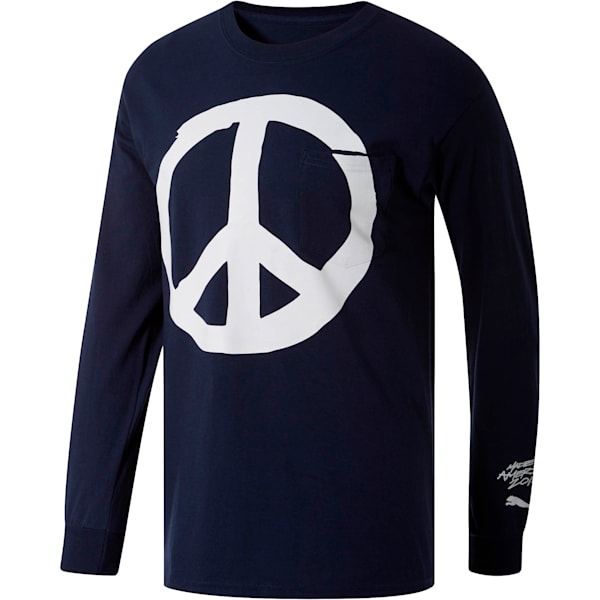 PUMA Peace + Love x MIA x Josh Vides Men's Classic Long Sleeve Pocket T-Shirt, Navy, extralarge