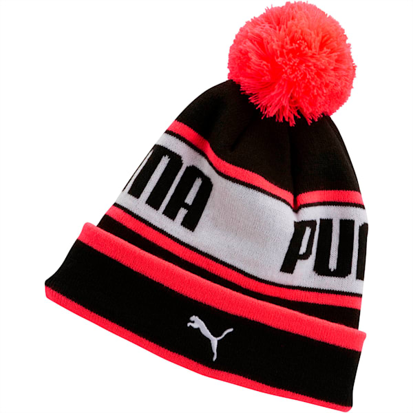 PUMA EVERCAT Girls' Warmup Beanie, BLACK / CORAL, extralarge