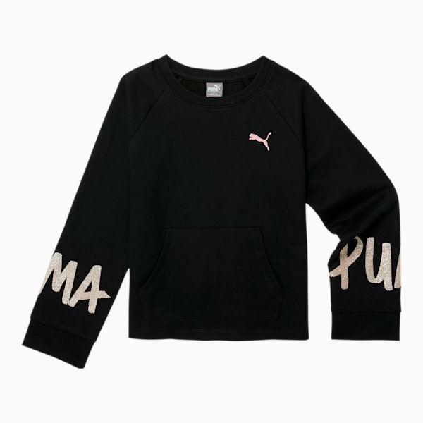 Tag Girls' French Terry Crewneck Sweatshirt JR, PUMA BLACK, extralarge