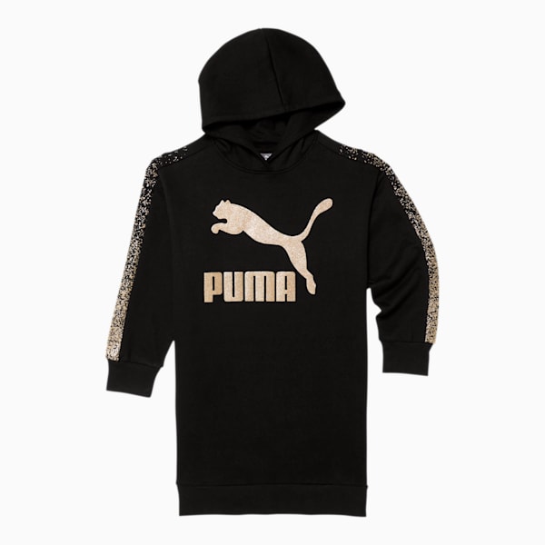 Classics Girls' T7 Glitter Gradient Hooded Dress JR, PUMA BLACK, extralarge