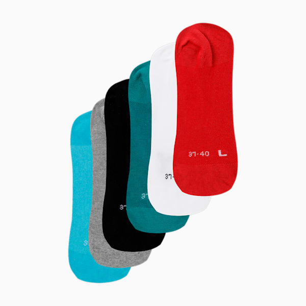 PUMA Footie Socks Pack of 6, Puma Black/ Scuba Blue/ DGH/ Parasailaing/ American Beauty/, extralarge-IND