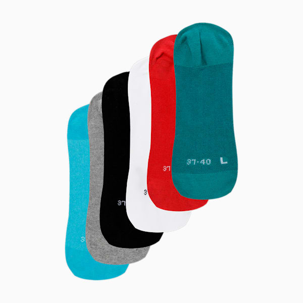 PUMA Footie Socks Pack of 6, Puma Black/ Scuba Blue/ DGH/ Parasailaing/ American Beauty/, extralarge-IND