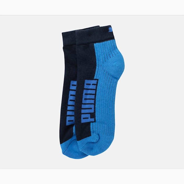 Logo Cushioned Quarter Socks Pack of 2, Navy/ Grey/ Strong Blue, extralarge-IND