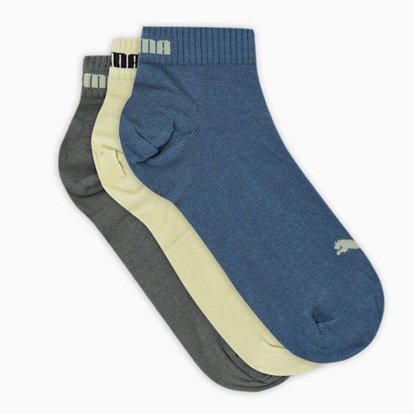 PUMA Unisex Quarter Socks Pack of 3, Pistachio/ Evening Sky/ Varsity Green, extralarge-IND