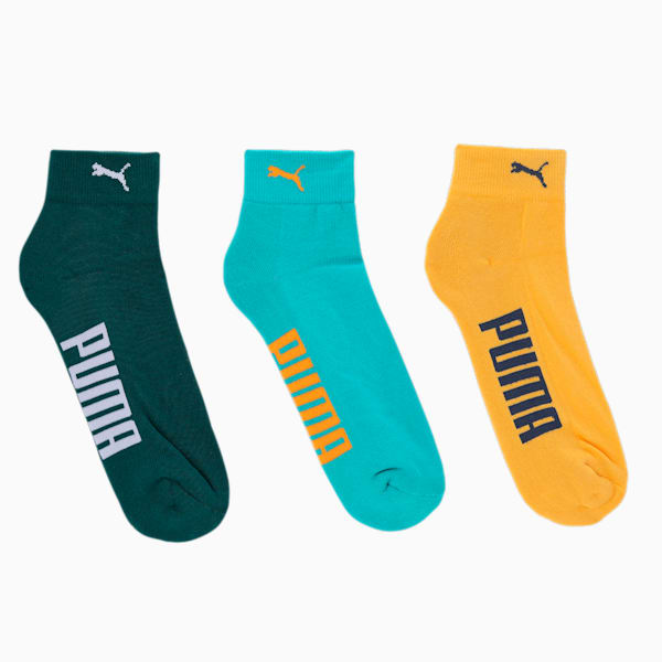 PUMA Half Terry Ankle Length Socks Pack of 3, Varsity Green- Deep Aqua- Tangerine, extralarge-IND