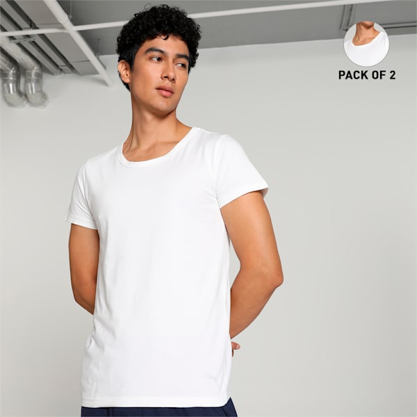 Stretch Crew-Neck Men's Vests Pack of 2 with EVERFRESH Technology, white/white, extralarge-IND