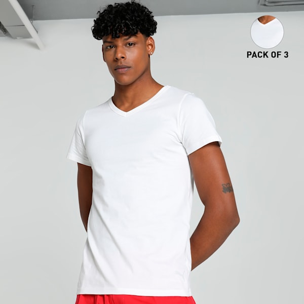 Basic V-Neck Men's Vests Pack of 3 with EVERFRESH Technology, White/White/White, extralarge-IND