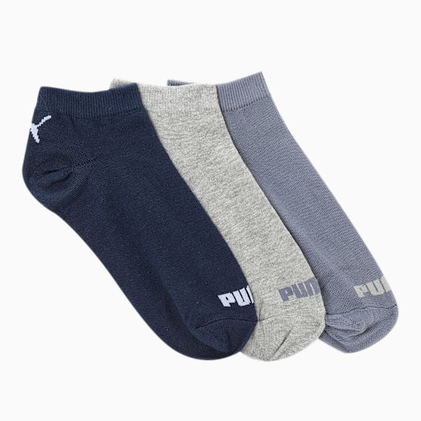Plain Sneaker Socks Pack of 3, Peacoat /Light Grey Heather/Night shadow blue, extralarge-IND
