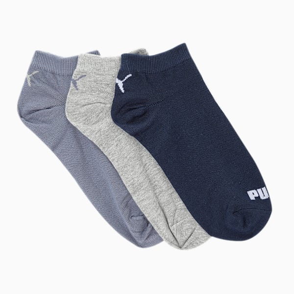 Plain Sneaker Socks Pack of 3, Peacoat /Light Grey Heather/Night shadow blue, extralarge-IND