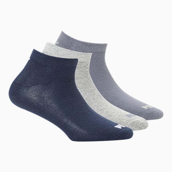 Plain Sneaker Socks Pack of 3, Peacoat /Light Grey Heather/Night shadow blue, extralarge-IND