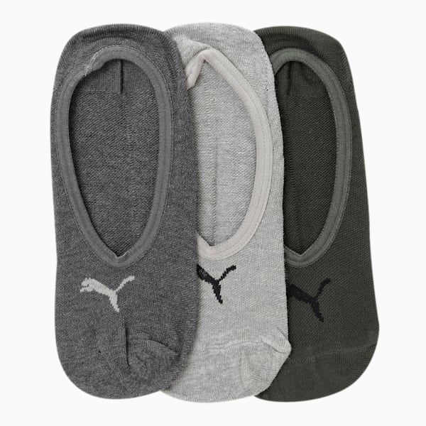 PUMA Footie Unisex No-Show Socks Pack of 3, Forest Night/ Medium Grey Heather/Dark Grey heather, extralarge-IND