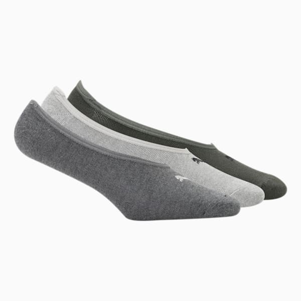 PUMA Footie Unisex No-Show Socks Pack of 3, Forest Night/ Medium Grey Heather/Dark Grey heather, extralarge-IND