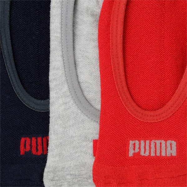 PUMA Footie Unisex No-Show Socks Pack of 3, Peacoat/ High risk Red / light grey heather, extralarge-IND