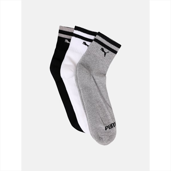 Ankle Length Socks Pack of 3, Black/White/ Grey mélange, extralarge-IND