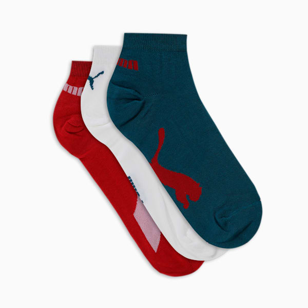 PUMA Lifestyle Unisex Sneaker Socks Pack of 3, Burnt Red/ Puma White/ Sailing Blue, extralarge-IND