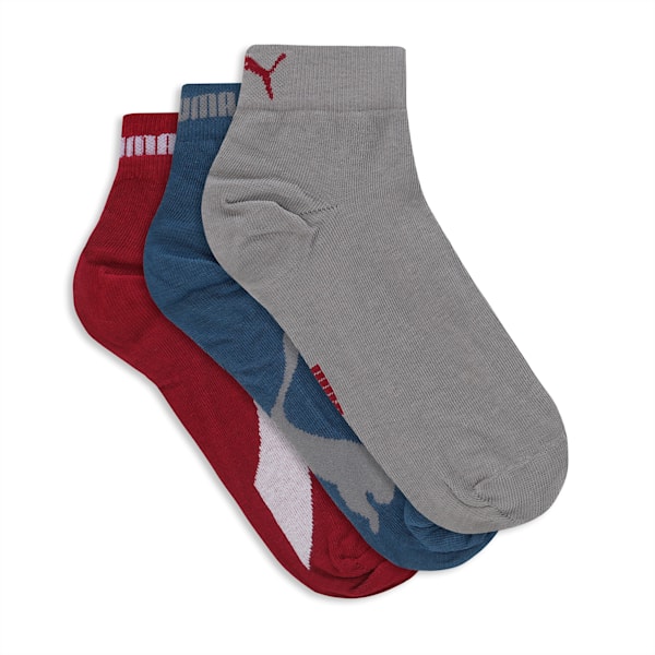 Lifestyle Quarter Socks Pack of 3, Intense Red/ Pebble Gray/ Evening Sky, extralarge-IND