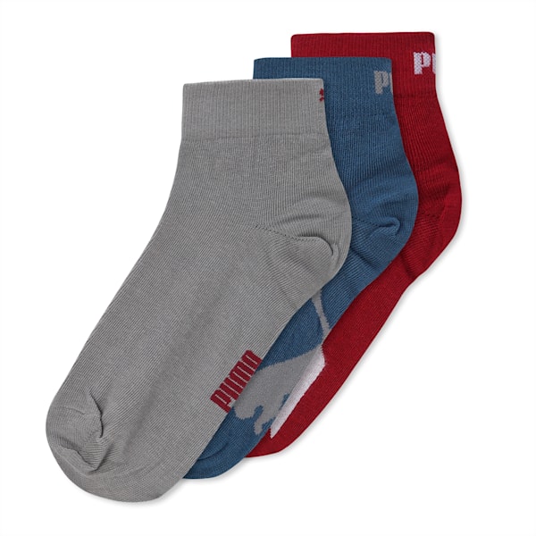 Lifestyle Quarter Socks Pack of 3, Intense Red/ Pebble Gray/ Evening Sky, extralarge-IND