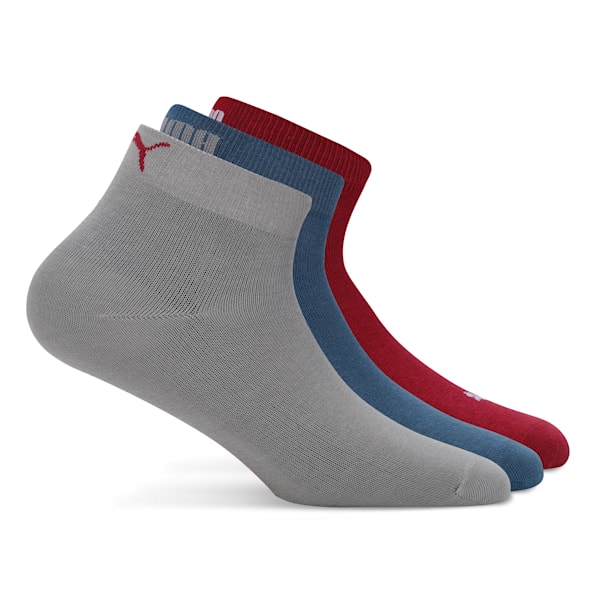 Lifestyle Quarter Socks Pack of 3, Intense Red/ Pebble Gray/ Evening Sky, extralarge-IND