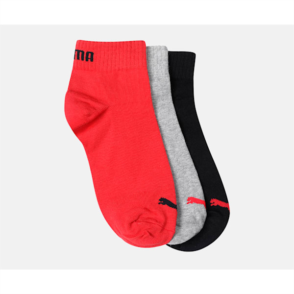 PUMA Unisex Plain Quarter Socks Pack of 3, black/red