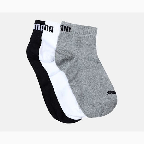 PUMA Unisex Plain Quarter Socks Pack of 3, grey/white/black, extralarge-IND